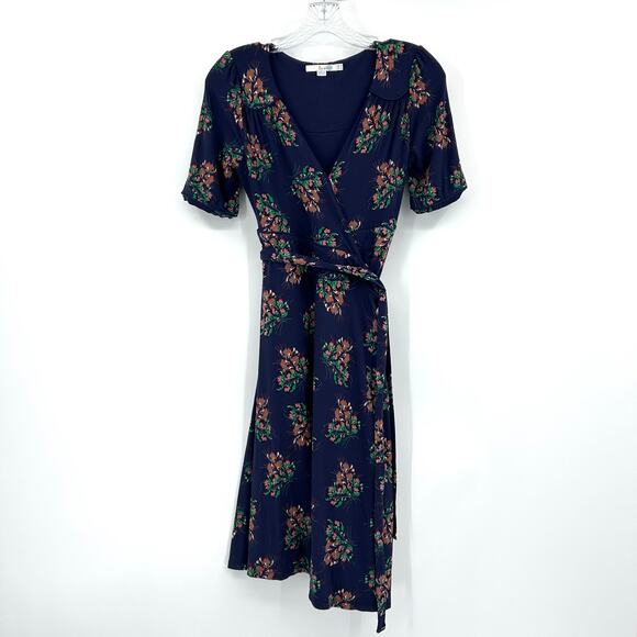 Boden True Full Wrap Midi Dress in Navy Floral Print Lightweight Womens Size 6P - Picture 3 of 13